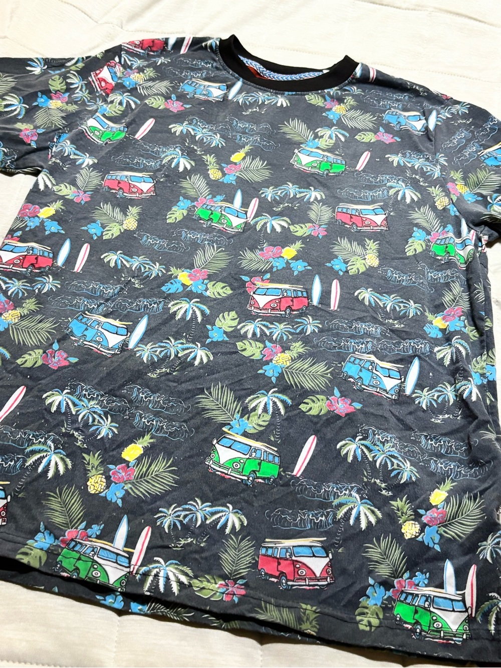 Reverse Threads Black Tee with Tropical Green, Blue & Red Accents
